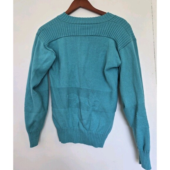 Vintage‎ 70s Sweater Mens M Blue Fox Animal V Neck Preppy Casual Grandpa Office - Picture 5 of 7